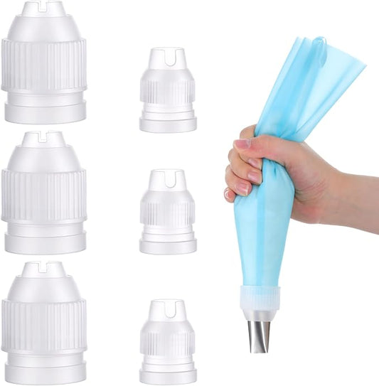 6 Pieces Couplers for Piping Bags, Two Different Sizes | Plastic Standard Cake Decorating Coupler Clear Small Pipe Tip Coupler for Icing Nozzles