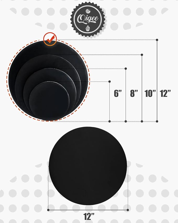 qiqee 12 Inch Black Cake Boards Round 40-Packs Circles Rounds Base Food-Grade Cardboard Cake Plate（Thinner But Stronger）