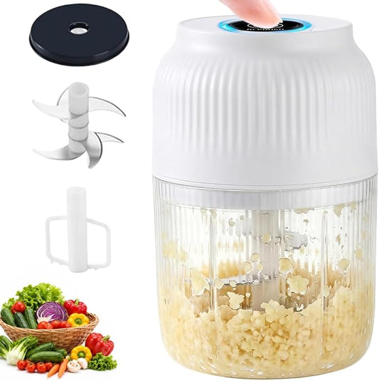 Portable Cordless Electric Garlic Chopper, 400ML Mini Rechargeable Food Processor with 6 Stainless Steel Blades, Small Vegetable Onion Mincer for Salad Fruit Baby Food Prep (White)