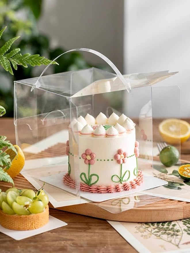 6x6x6Inch Transparent Bakery Boxes with Handles,20Pcs 5inch 6inch Clear Cake Box,Mini Cake Boxes,Clear gift boxes for wedding,birthday,party