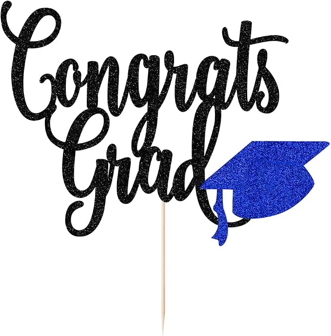 Congrats Grad Cake Topper,2026 Graduation Cake Topper, Congrats Grad Decorations,2026 High School/College/Senior Graduation Party Decorations Supplies. (Congrats Grad Black and dark blue)