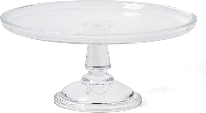 Martha Stewart Watercrest Glass Cake Stand with Dome, 10.2 Inch Clear Footed Pedestal Cake Stand with Glass Lid Cover, Handmade Glassware for Cakes and Desserts