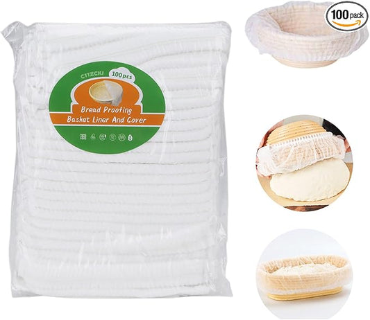 100 Pcs Banneton Bread Proofing Basket Liner,21" Bread Bowls Liner Non-Stick Dough,BPA-Free Non Woven Sourdough Bread Basket Liners,Elastic Banneton Liners for Prevents Dough from Sticking to Basket