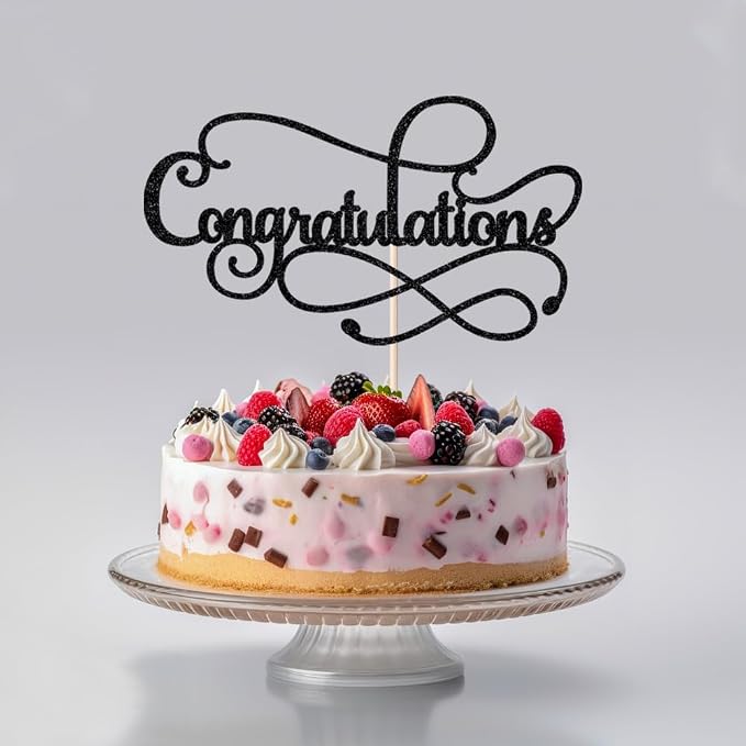 Congratulations Cake Topper,Congratulations 2026 Graduation Cake Topper,Graduation, Wedding, Retirement, Birthday, Anniversary, Celebration Party Decorations Supplies(Black)