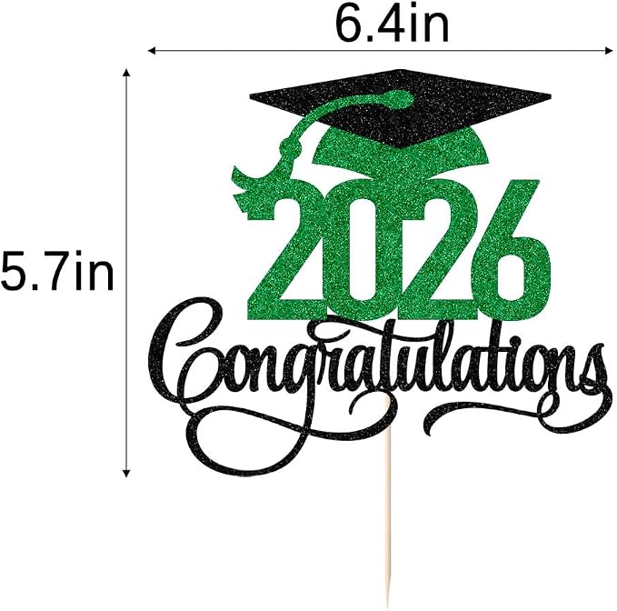 Black green gold Glitter 2026 Congratulations Graduation Cake Topper,Congrats Grad Cake Decor - 2026 High School/College/Senior Graduation Party Decorations Supplies