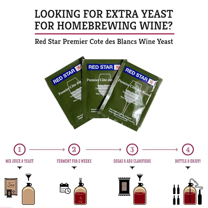 Craft A Brew - Red Star Premier Cote des Blancs Wine Yeast - Dry Wine Yeast - For Fruity & Aromatic White Wines, Hard Ciders - Ingredients for Home Fermenting - Wine Making Supplies - 15 Pack