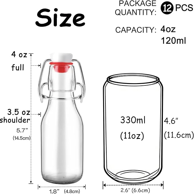 ZEBEIYU 12 Pack 4 oz Swing Top Glass Bottles,Flip Top Glass bottles with airtight Caps for Home Brewing Beer,Kombucha,2nd Fermentation,Kefir,Beverages,Soda,Oils,Vinegar,Limoncello,Vanilla extract