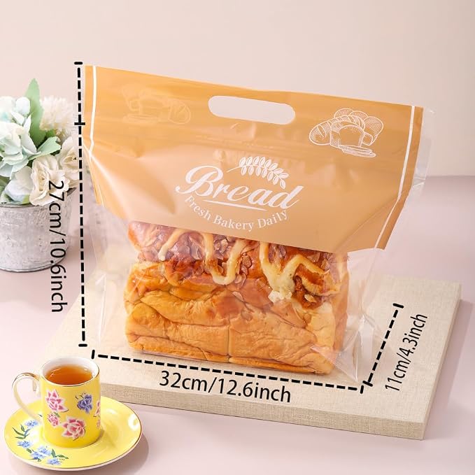 50 Pcs Plastic Bread Bags for Homemade Bread with Clear Window, Resealable & Freezer Safe Bakery Bags Storage for Sourdough, Toast, Bagels, Muffins, Pastries (12.6" x 10.6" Orange)