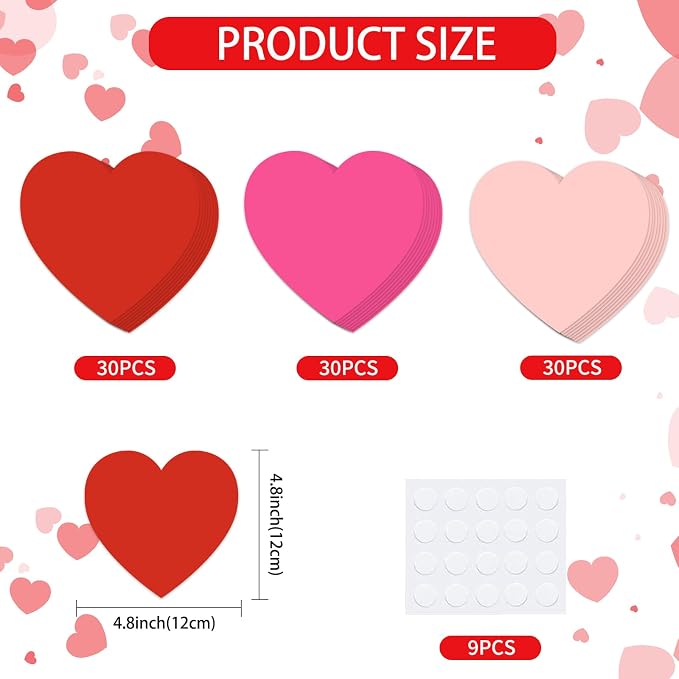 Vuzvuv 90Pcs Paper Heart Cutouts for Bulletin Board Decorations,Heart Cut Outs for School Wall Decor,Classroom Decorations(Pink)