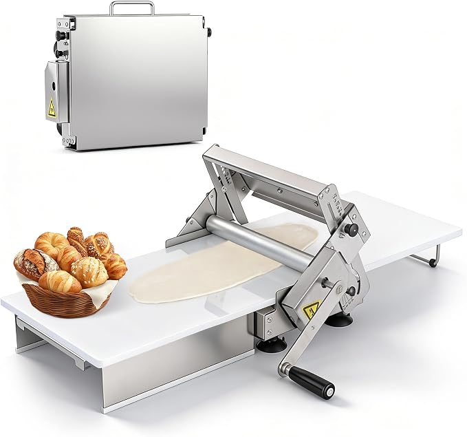 Folding Dough Sheeter Machine, 12"Stainless Steel Manual Dough Roller Adjustable Thickness With Sheeter Board For Pizza Croissants Pastry Crust Pastry (Type 300)