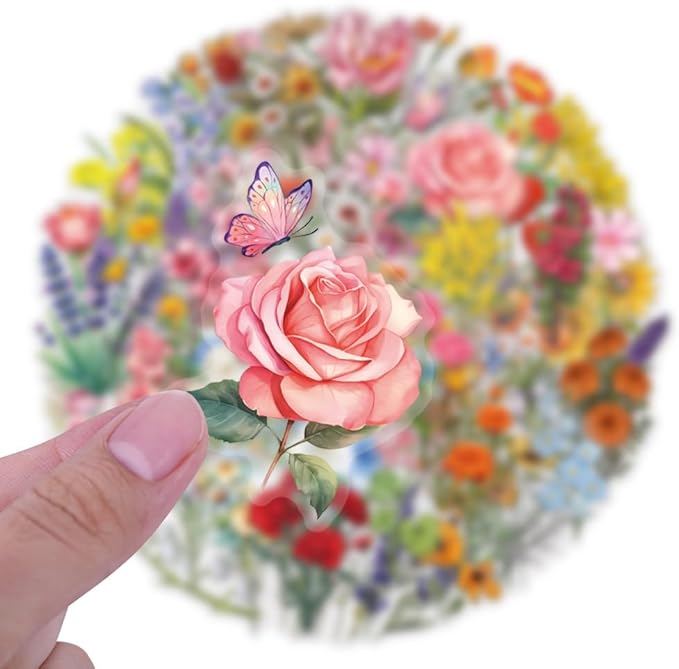 120Pcs Pressed Flowers Stickers Pack, Transparent Flower Stickers Waterproof Floral PET Decals for Water Bottles Laptop Scrapbooking Journaling Guitar Suitcase Phone Gifts for Kids Teens