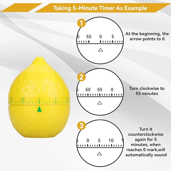 Lemon Kitchen Timer, 60 Minute Wind up Timer Mechanical Wind up Kitchen Timers with Alarm, Mechanical Desk Timer Manual Countdown Timers for Home, Study and Cooking