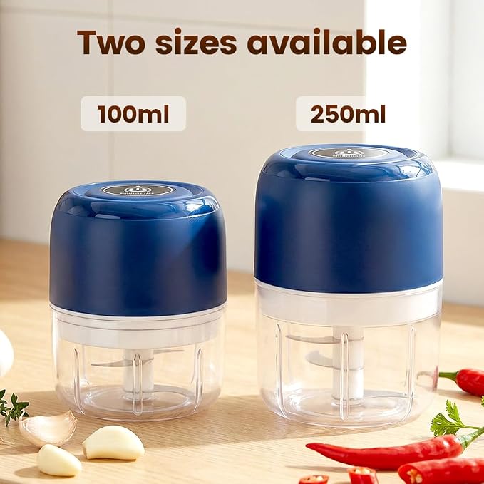 Electric Garlic Chopper Set, Household Electric Garlic Crusher Rechargeable Wireless Portable Mini Food Chopper for Garlic Ginger Nuts Meat (blue set)