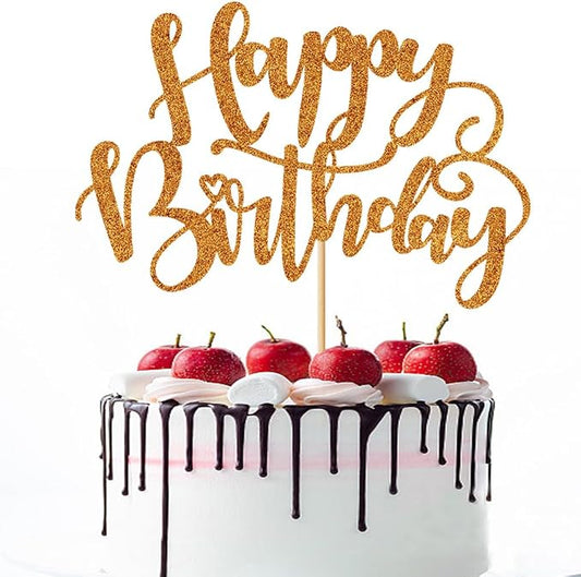 Handmade Glitter Happy Birthday Cake Topper,Birthday Party Cake Decorations, Anniversary/Birthday Party Decoration Supplies (Orange)
