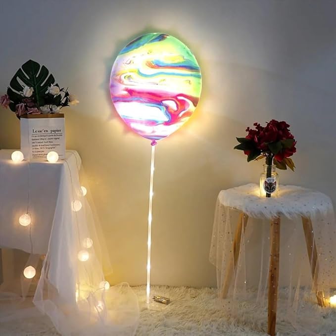Marble Light-Up Latex Balloons - 9" | 3 Pcs,Pink/Purple