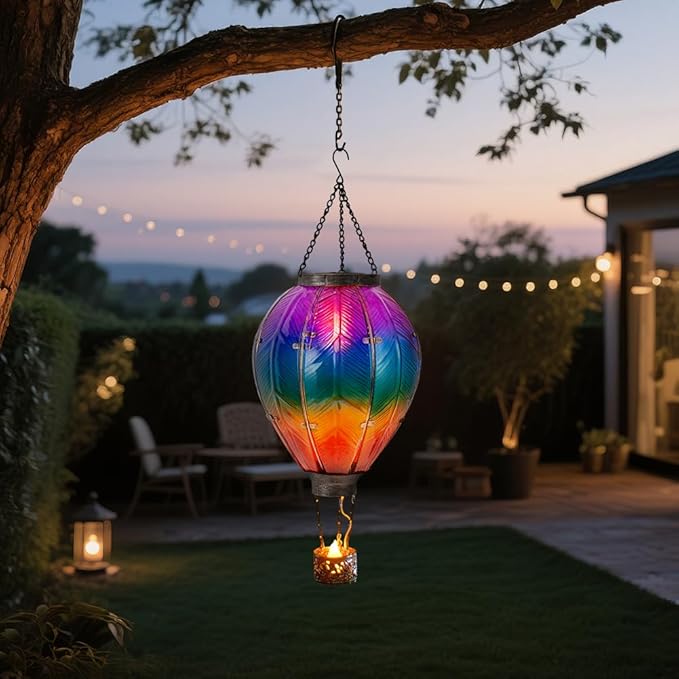 STARSOUL Extra Large Solar Hot Air Balloon Lantern with Flickering Flame, Hanging Solar Lantern Outdoor Waterproof, Hot Air Balloon Solar Light Decorations for Garden Yard Lawn Porch