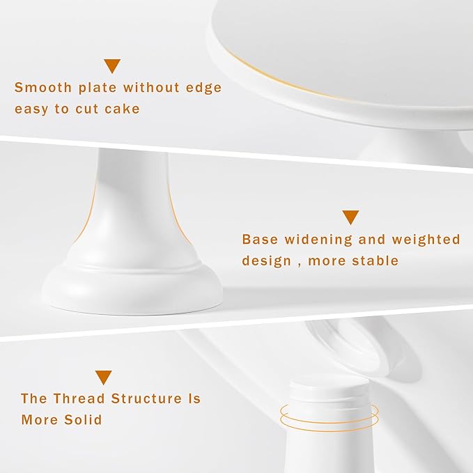 JOYMAY 9.6 Inch Bamboo Fiber Cake Stand, Round Cake Holder, Cake Plate with Detachable Base, Dessert Table Display Set, Cake Decorating for Birthday Party Baking Gifts for 6inch, 8inch Cakes (White)