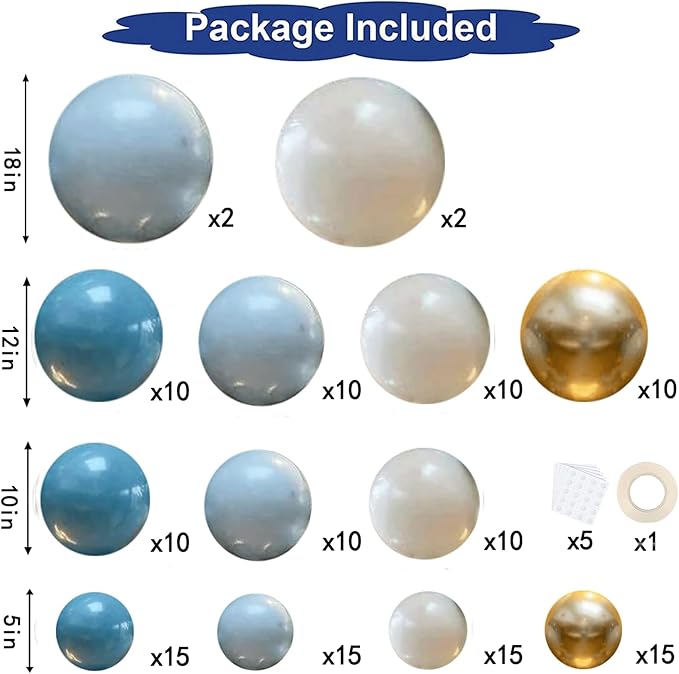 Dusty Blue Balloons Garland Kit, Fog Blue Royal Blue Pastel Blue Sand White Metallic Gold latex Balloons for Bridal Shower Wedding Anniversary Birthday Party Decorations Supplies