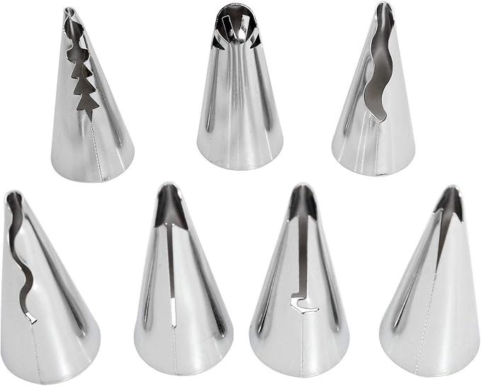 Ruffle Decorating Tube Set 7PCS 304 Stainless Steel Russian Ruffle Icing Piping Tips Bobbi Skirt Piping Nozzles For Cake Cupcake Decorating