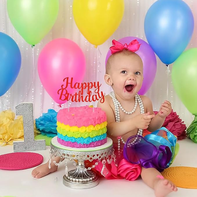 BEISHIDA Red happy birthday Cake Topper, Happy Birthday Cake Bunting Decor,Birthday Party Decoration Supplies，Photo Booth Props