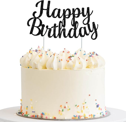 BEISHIDA Black happy birthday Cake Topper, Happy Birthday Cake Bunting Decor,Birthday Party Decoration Supplies，Photo Booth Props