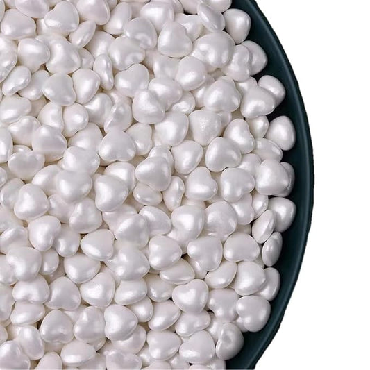 NIPEOR White Heart Sprinkles, Edible Heart 130g/4.6oz, Sugar Pearls & Candy Sprinkles for Cake, Cupcake, Cookie & Dessert Decorating, Holiday Baking & Party Toppers (White)