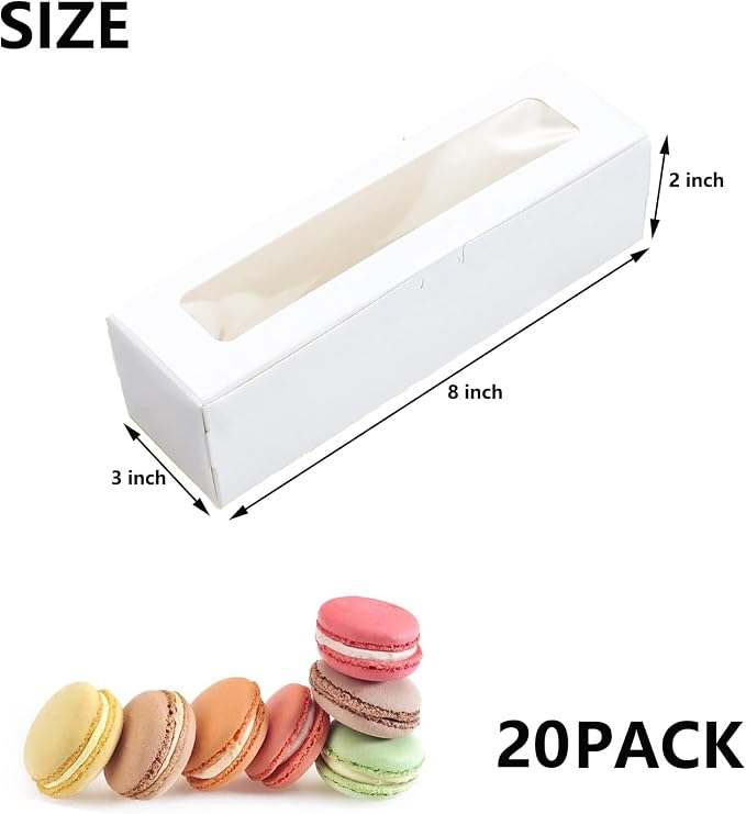 Xuwzenkl Macaron Boxes for 6 to 10 Macarons, 20 Pack 8x3x2 Inches Macaron Packaging for Home DIY Baking(White)