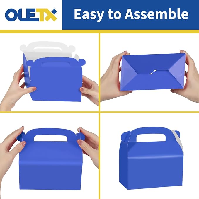30 Pcs Dark Blue Party Favor Treat Boxes Gable Gift Box with Handles | Goodie Paper Boxes Pack Perfect for Prince Party and Baby Shower Decoration Supplies