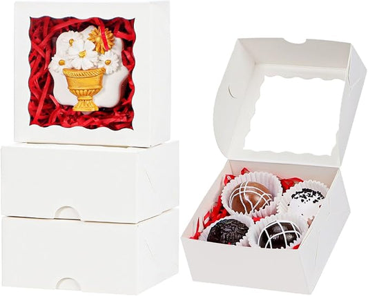 100PCS 3¼" x 3 ¼" x 1 ½"Cookies Boxes Soap Boxes Chocolate Truffle Boxes for 4, Donut Treat Macaron Box Mini Bakery Boxes Small gift boxes with Window Brownie Box