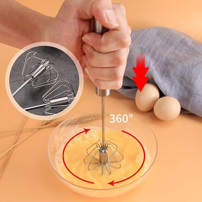 Stainless Steel Semi-Automatic Whisk, 2025 New Egg Whisk Hand Push Rotary Blender, Manual Mixer Stirrer Kitchen Tool for Blending, Whisking, Beating, Stirring (10in)