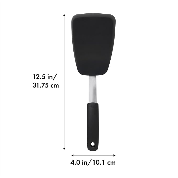 OXO Good Grips Large Silicone Flexible Turner, Stainless Steel & Good Grips Silicone Flexible Tongs Stainless,Black,
