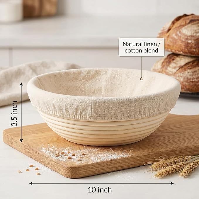 Saint Germain Bakery Premium Banneton Bread Proofing Basket Set - 2 Pack 10 Inch Round Brotform with Liners, Sourdough Bread Baking Basket