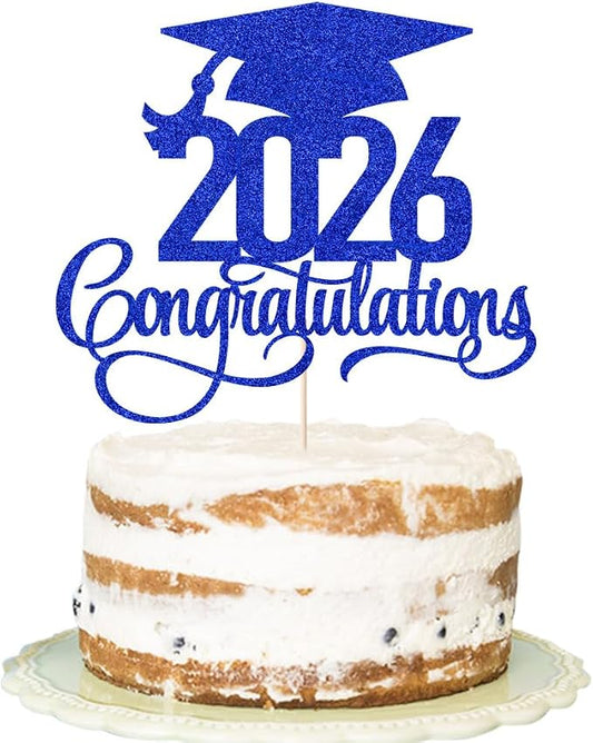 Glitter 2026 Congratulations Graduation Cake Topper,Congrats Grad Cake Decor - 2026 High School/College/Senior Graduation Party Decorations Supplies (2026Congratulations Dark blue.)