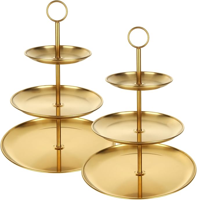 QTLCOHD 2 Pcs 3 Tier Stainless Steel Cupcake Stand | Gold Tiered Dessert Stand for Wedding & Birthday Party