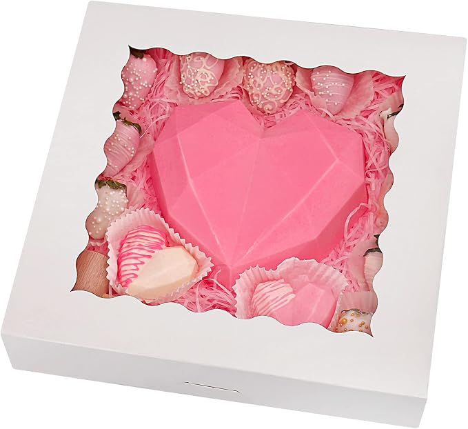 Tcoivs 20-Pack Pie Boxes 12" x 12" x 2.5", Bakery Boxes with Window, White Cookie Boxes, Auto-Popup Treat Boxes for Pies, Muffins, Donuts and Pastries