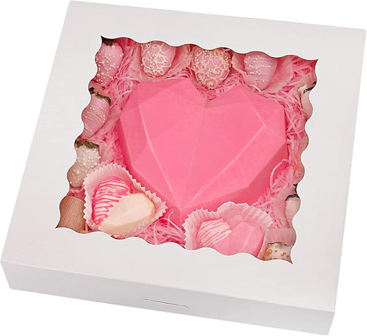 Tcoivs 20-Pack Pie Boxes 12" x 12" x 2.5", Bakery Boxes with Window, White Cookie Boxes, Auto-Popup Treat Boxes for Pies, Muffins, Donuts and Pastries