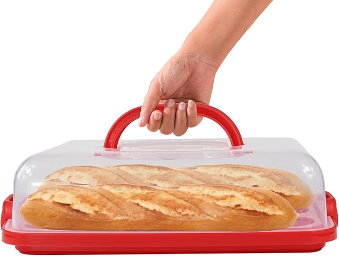 Cake Carrier with Lid, Cake Holder Cupcake Container for 12 Cupcakes 2 in 1 Portable Dessert Container for Pie Muffin Cobbler (Red)