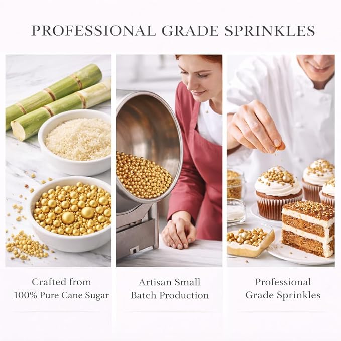 Confect Gold Sprinkles – Premium Metallic Gold Pearl Cake & Cupcake Sprinkles (4.2 oz) – Bake Stable, Soft Chew, No Synthetic Dyes – Edible Decorating Sprinkles for Cookies & Baking