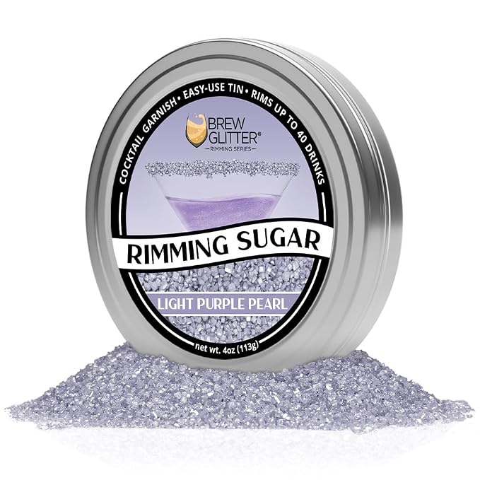 Brew Glitter - Light Purple Rimming Sugar (4oz, 1x Bar Tin) Cocktail Garnish for Mixed Drinks & Refreshments