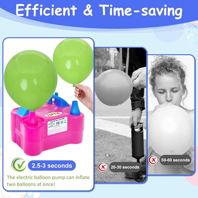 Balloon Pump Electric, 600W Professional Balloon Inflator with 8 Balloon Arch Kits, 2 Modes & Dual Nozzle, Portable Air Pump Ballon Blower Machine for Party Decoration (Rose)