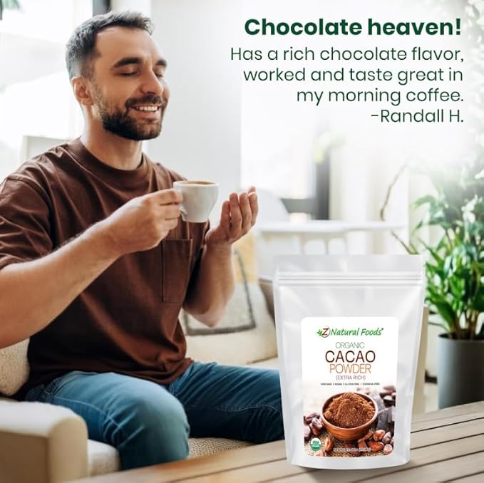 Z Natural Foods Organic Cacao Powder - Unsweetened Nutrient-Dense Superfood for Healthy Aging - Extra-Rich Dark Chocolate Flavor Perfect for Chocolate Recipes, Shakes or Smoothies, 5 lbs