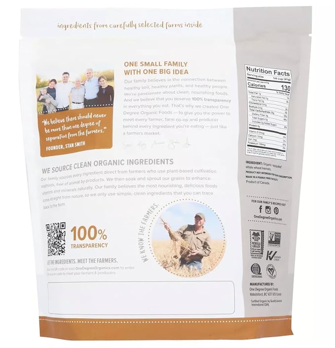 One Degree Organic Foods Sprouted Whole Wheat Flour 5lb – Organic, Non-GMO, Vegan, Plant-Based Baking Flour – Ideal for Bread, Muffins & More + LuxProdX Sticker