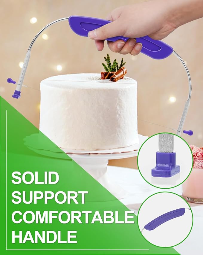 1 PACK Cake Leveler & Slicer, Adjustable Cake Cutter Slicer Leveler, Wire Cutter for Cakes Wedding Birthday Fit for 10 Inch Cakes for Even Slices, Stainless Steel Wires & Purple Handle