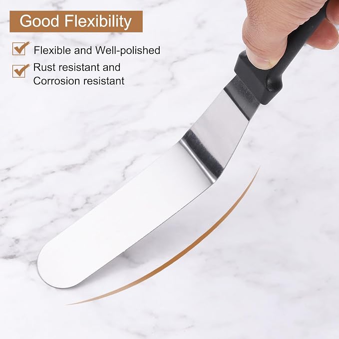 uxcell Icing Spatula with 9 Inch Stainless Steel Bent Blade Cake Angled Scraper Offset Frosting Spatula with Wood Handle for Cake Decorating, Smoothing Frosting, Baking, Wood Color