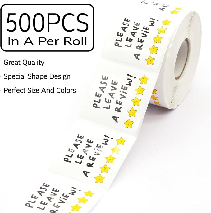 Wailozco Please Leave A Review Stickers,Funny Star Review Sticker for Mailing Envelopes Small Business Shipping Package 500 Labels Per Roll