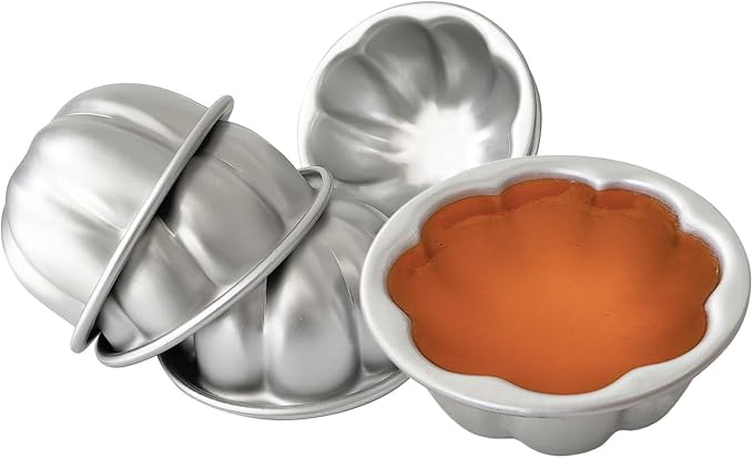 Aluminum Alloy Half Ball Pumpkin Tart Pan, Deep Tart Tins Jelly Mold, Muffin Cups Flower Shape for Cake, Tartlets, Brownies, Popover, Quiches - 6PCS