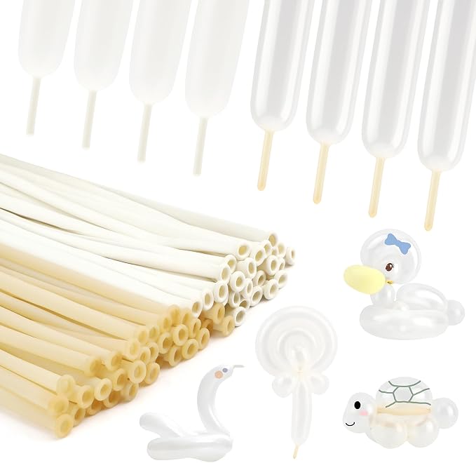260 Clear 100 Pcs Long Balloons for Tying Arch - White Latex Animal Twisting Balloons for Back to School