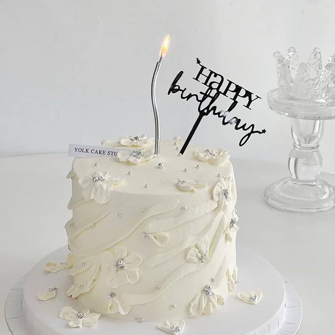 Black Birthday Cake Topper, 6pcs Acrylic Birthday Cake Toppers Happy Birth Cake Toppers for Party Decorations