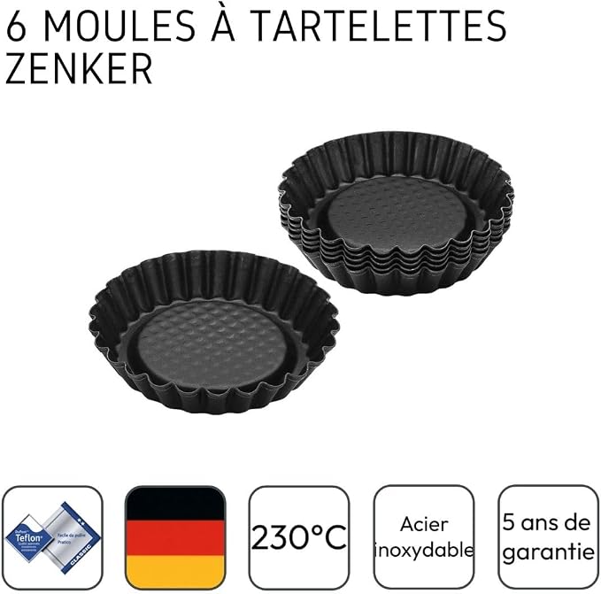 Zenker Non-Stick Carbon Steel Mini Tart Pans, 4-Inch Diameter, Set of 6