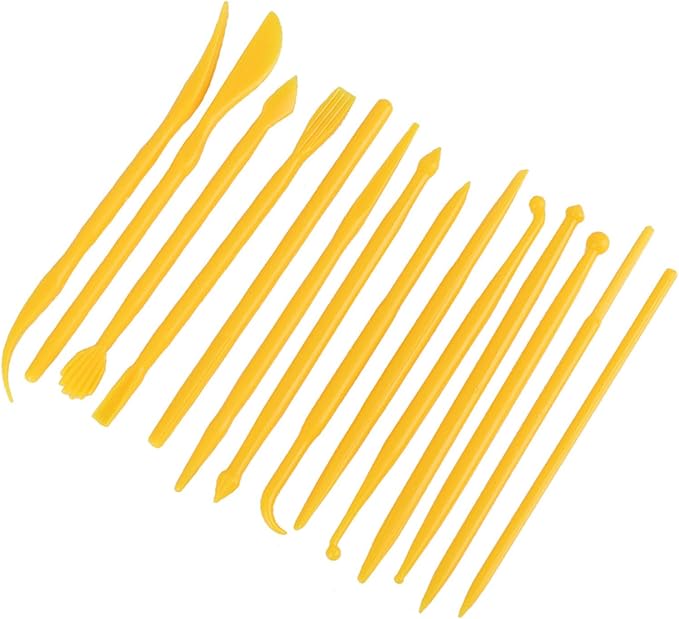 Saluaqui Modeling Tools for Plastic Kits Clay Scu 14Pcs DIY Plastic Clay Sculpting Set Modeling Tools for Pottery and Fondant Ergonomic Handle and Portable Design (Yellow)